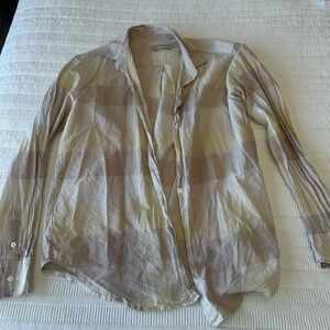 Everlane Beige and Brown Plaid Button-Up Shirt